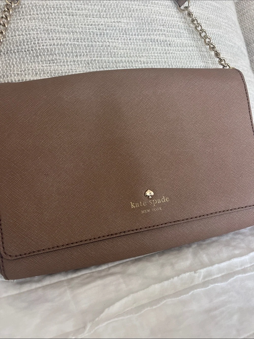 Kate  Spade Taupe/Brown Saffiano Leather Shoulder Bag